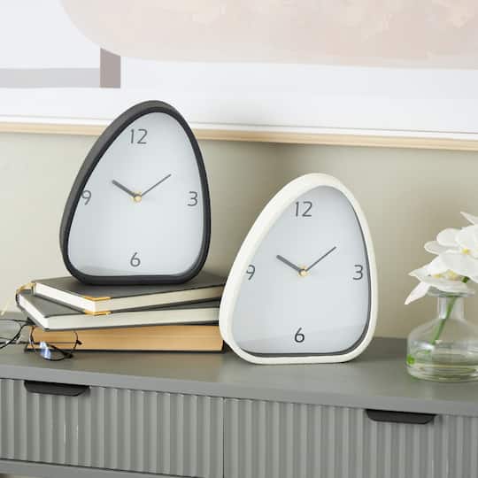8.75" Black & White Textured Metal Decorative Mantel Clock Set